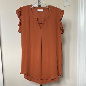 Zenana Orange Sleeveless Ruffled Blouse